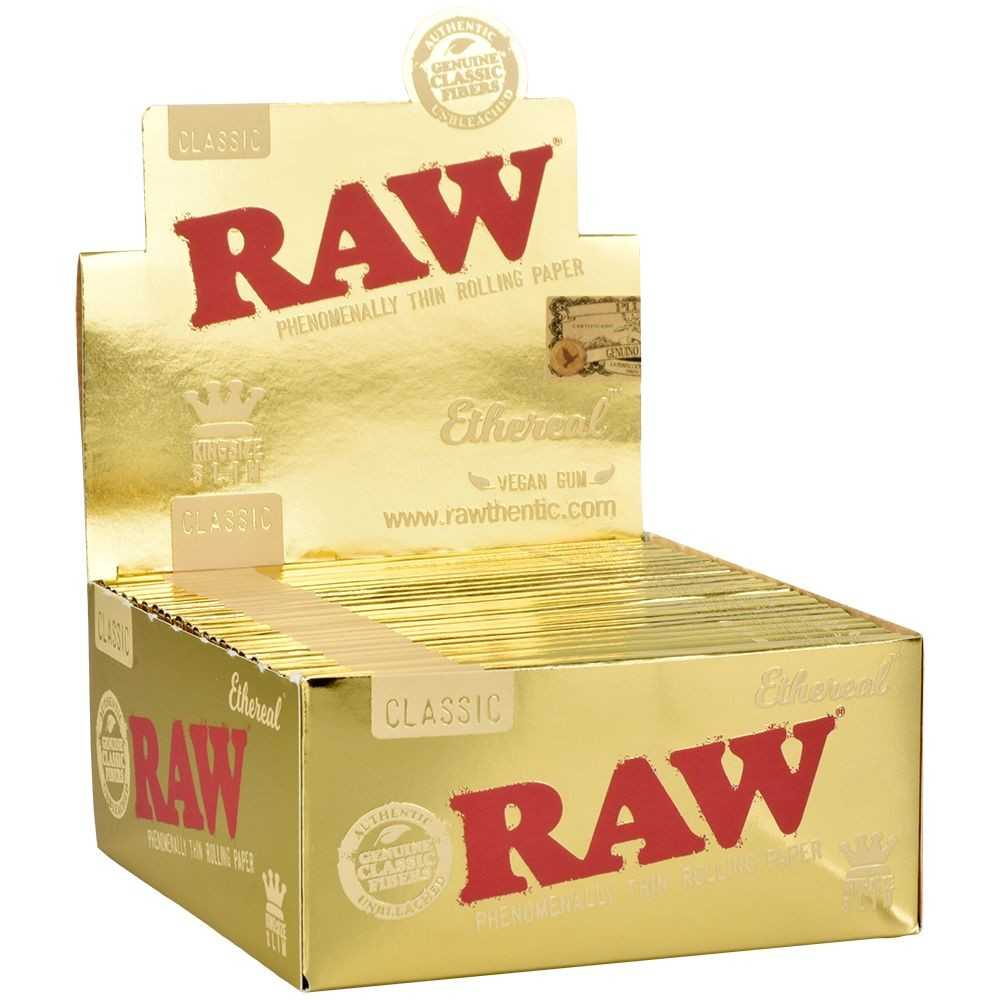 Karton mit Rolling Papers RAW Ethereal Classic King Size Slim RAW Raucherzubehör