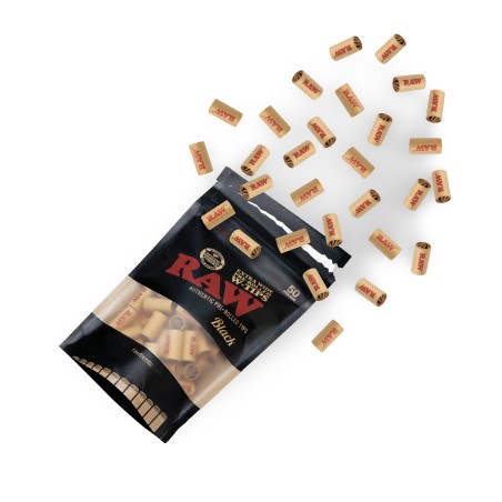 Sachet de 50 filtres pré-roulés Raw Black Extra Wide W-Tips RAW Filtres (charbon actif, carton, cellulose et autres)