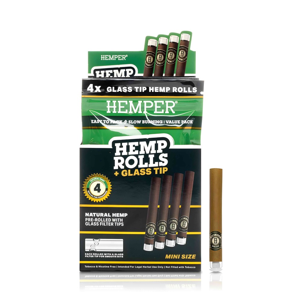 Rotoli di canapa naturale + punte di vetro Mini (4 pezzi) Hemper Blunt