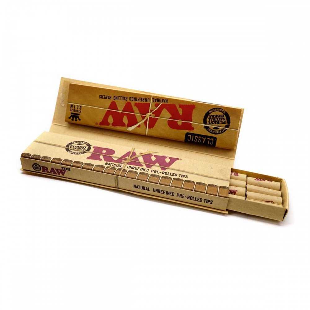 Raw Slim Connoisseur + Vorgerollte Tips RAW Blatt zum Rollen