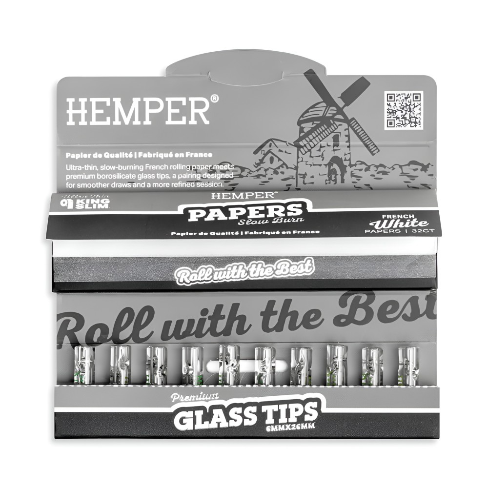 Karton mit Rolling Papers White + Glasfilter 6 mm Hemper Hemper Produkte