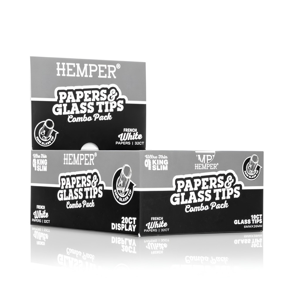 Karton mit Rolling Papers White + Glasfilter 6 mm Hemper Hemper Produkte