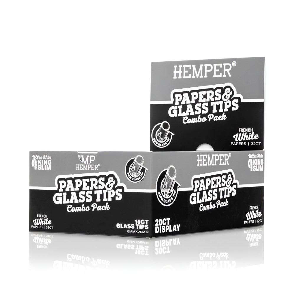 Karton mit Rolling Papers White + Glasfilter 6 mm Hemper Hemper Produkte