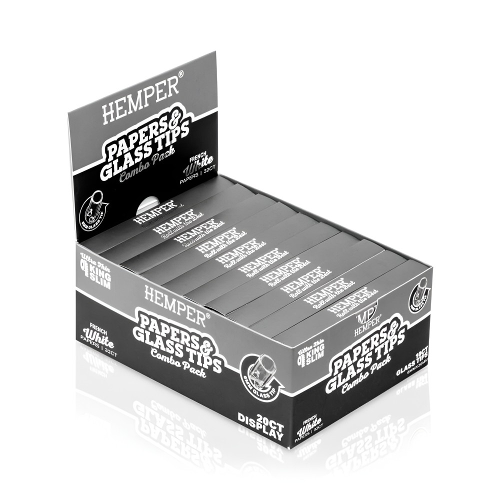 Karton mit Rolling Papers White + Glasfilter 6 mm Hemper Hemper Produkte