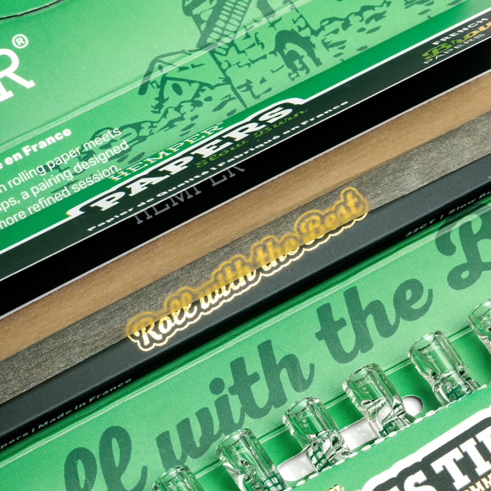 Karton mit Brown Rolling Papers + Glasfilter 6 mm Hemper Hemper Produkte