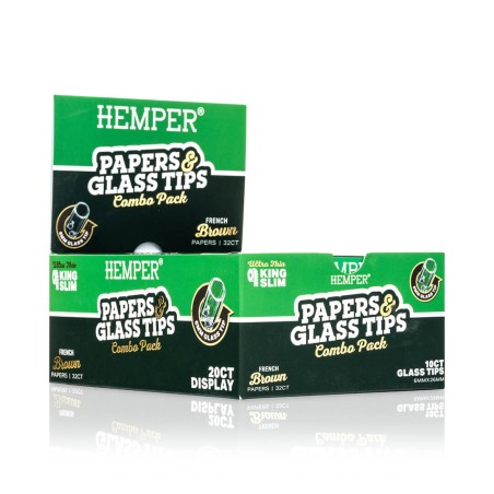 Karton mit Brown Rolling Papers + Glasfilter 6 mm Hemper Hemper Produkte
