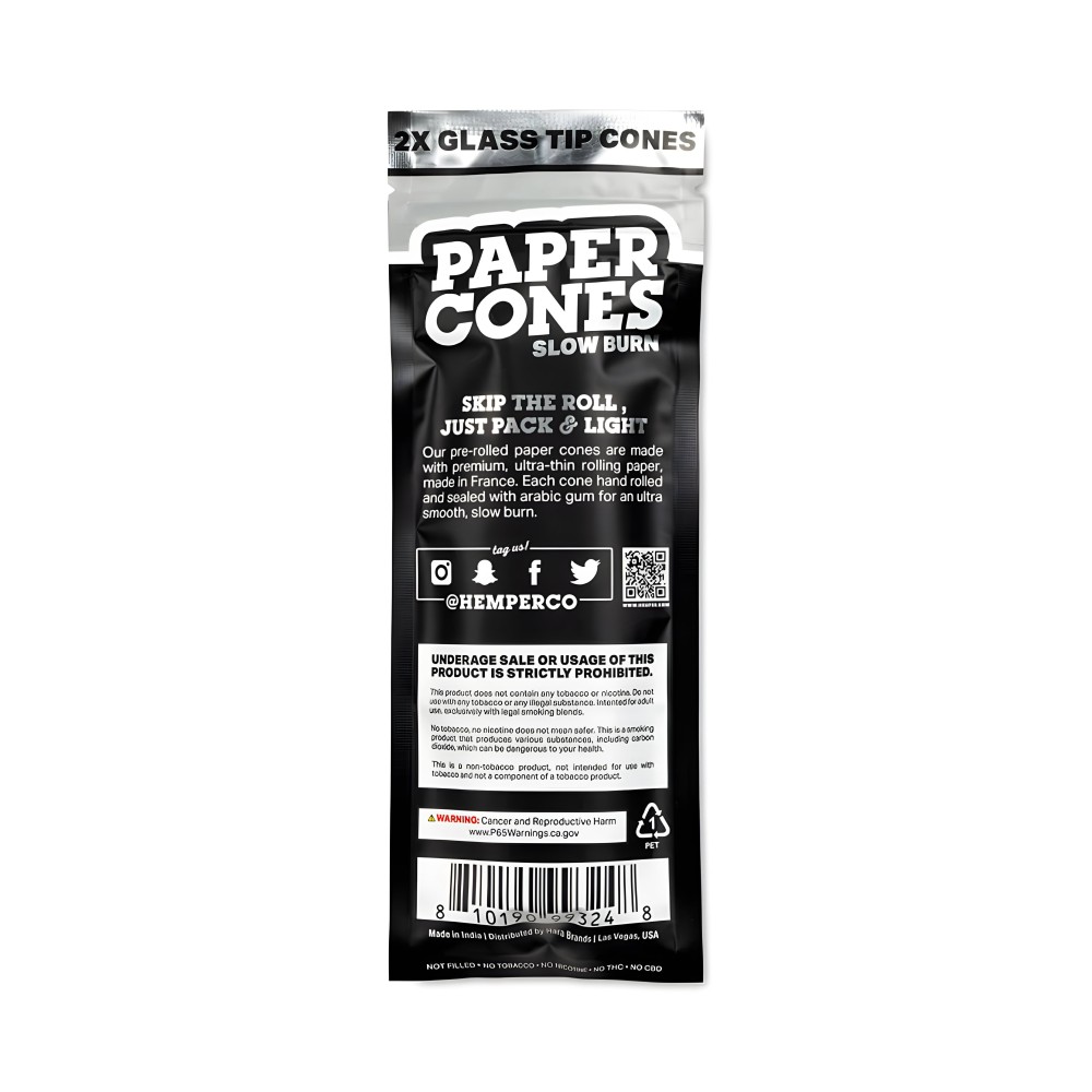 Hemper King Size Glass-Tipped Paper Cones, White Hemper Smoking accessories