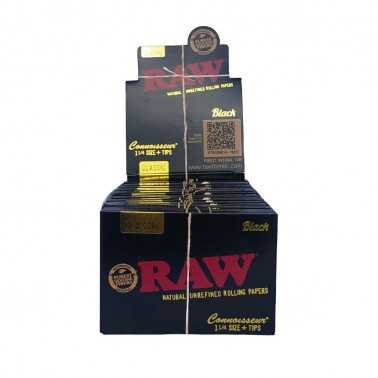 Karton „Raw Black Connoisseur“ 11/4 + Tips (24 Packungen) RAW Blatt zum Rollen