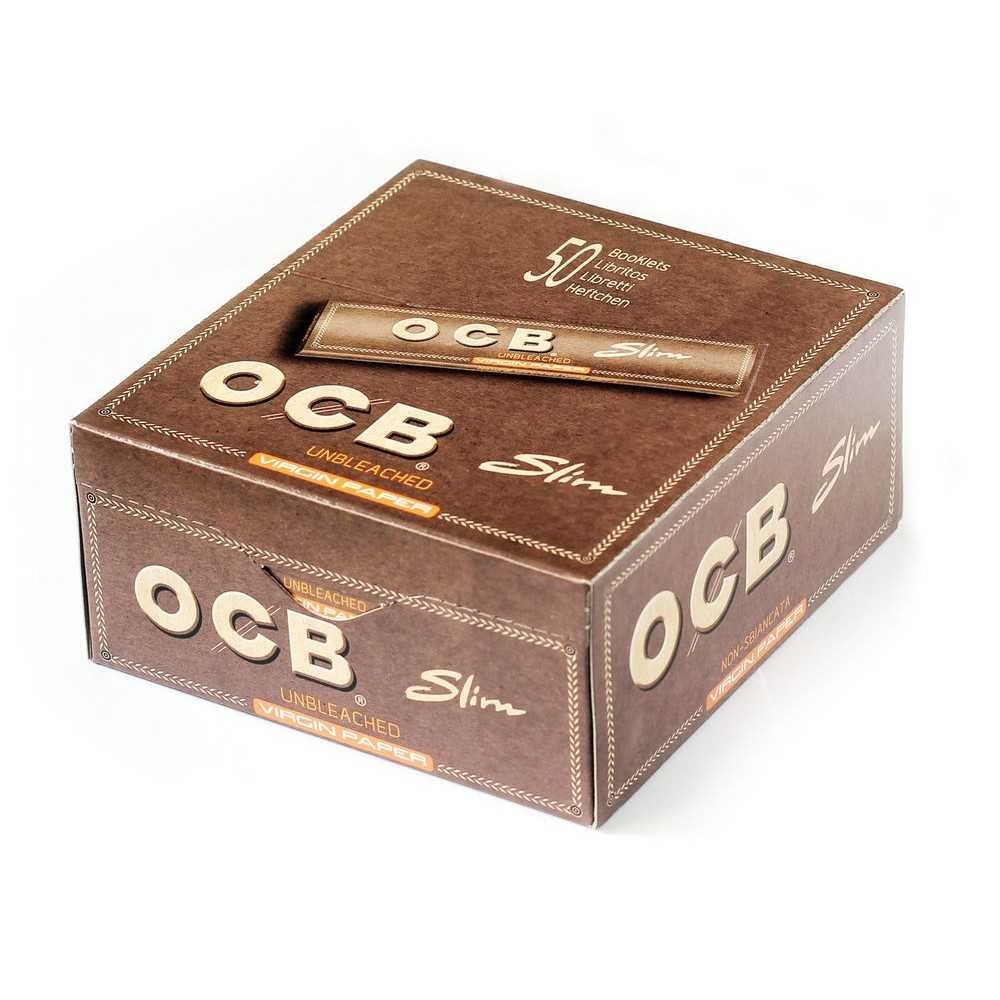 Karton mit Rolling Paper OCB Slim Virgin OCB Blatt zum Rollen